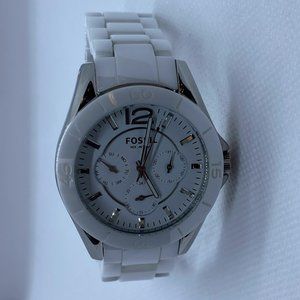 Women's White Ceramic Fossil Watch